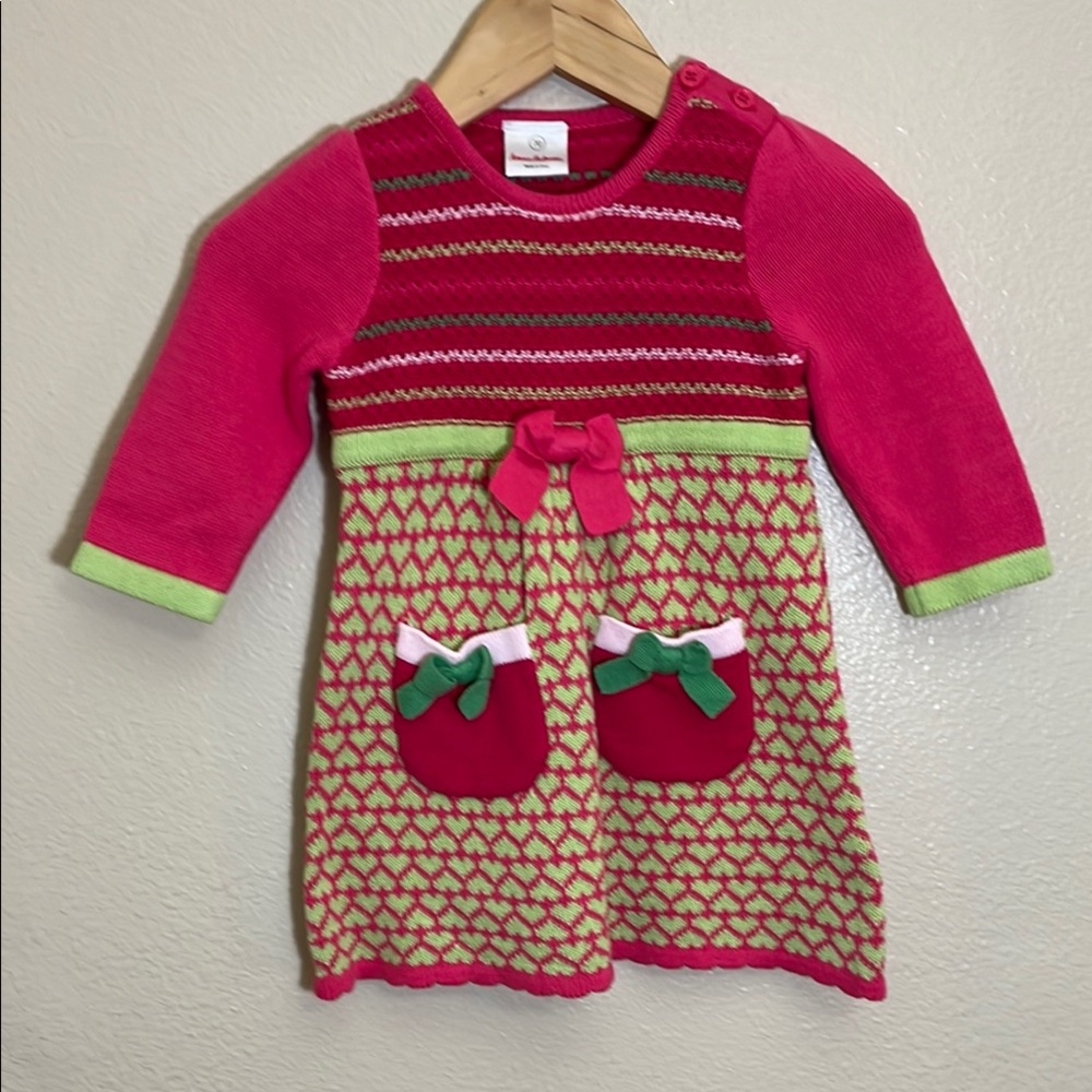Hanna Andersson Pink Green Cotton Knit Dress